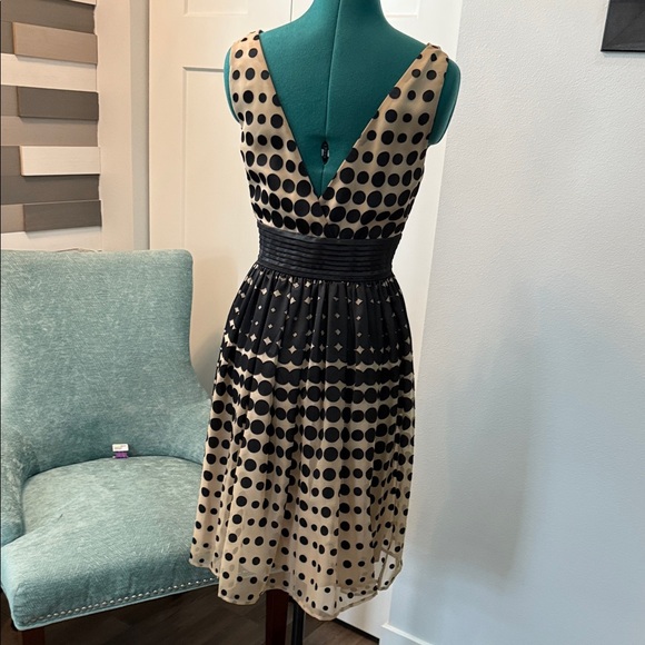 Chic Polka Dot Midi Dress - Black and Tan from Anthropology. - Picture 2 of 3